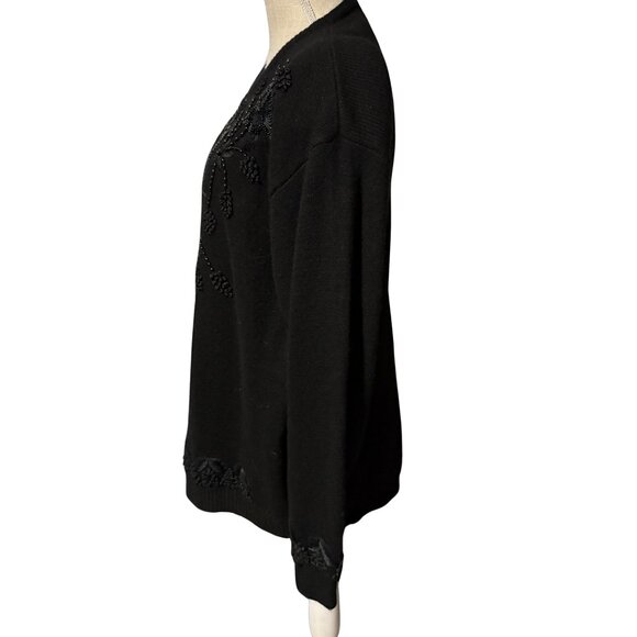Vintage Paola Conte Beaded Angora Wool Sweater Black Floral Embellished – Size M - Picture 3 of 9